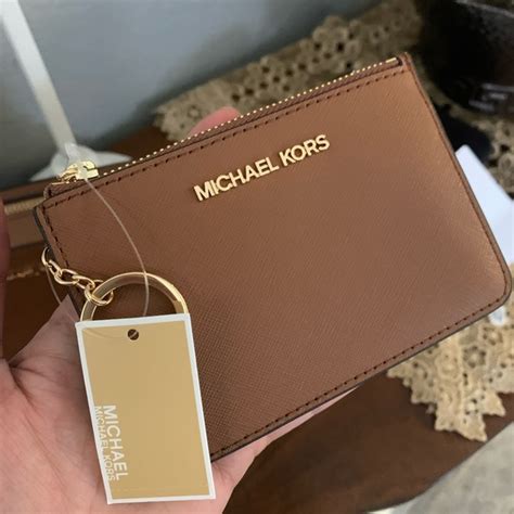 michael kors brown leather wallet|mk card holder.